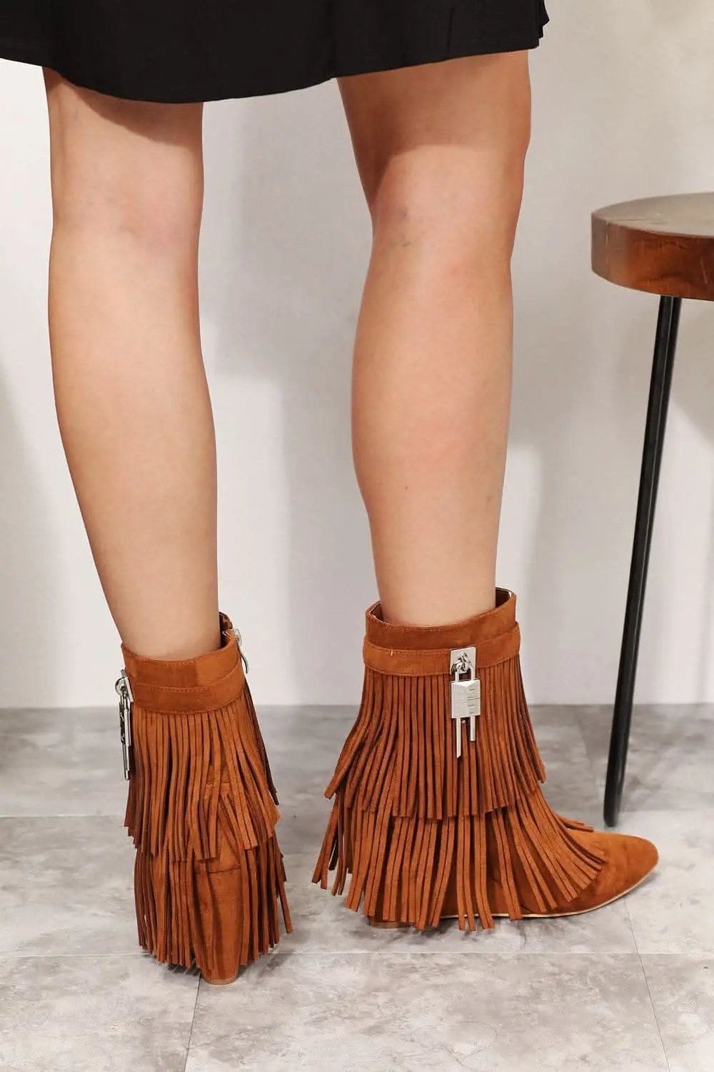 Chic women's tassel wedge ankle booties for stylish elegance - Love Salve